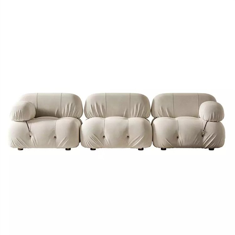 modern new design Low Arm No Foot white corner couch 3 seat modular velvet fabric Sectional sofa set for office hotel furniture