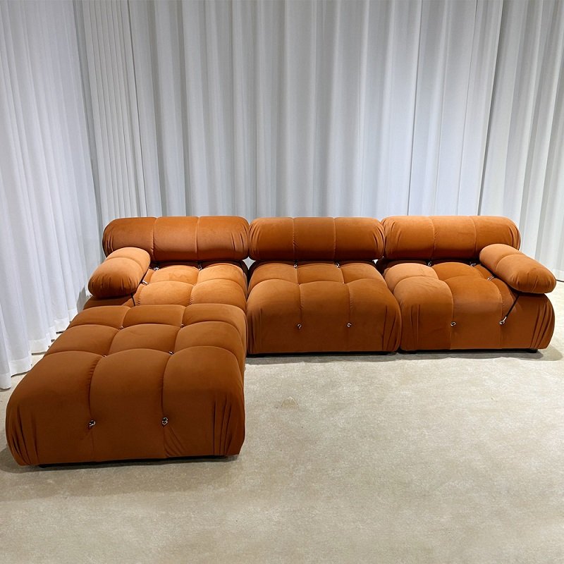 modern new design Low Arm No Foot white corner couch 3 seat modular velvet fabric Sectional sofa set for office hotel furniture
