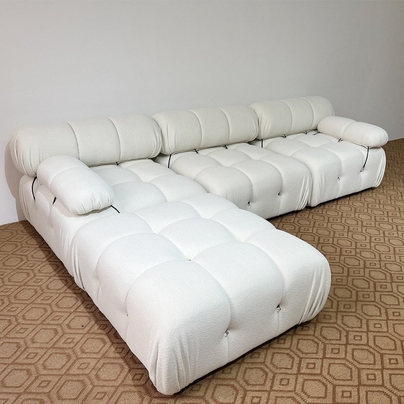 modern new design Low Arm No Foot white corner couch 3 seat modular velvet fabric Sectional sofa set for office hotel furniture
