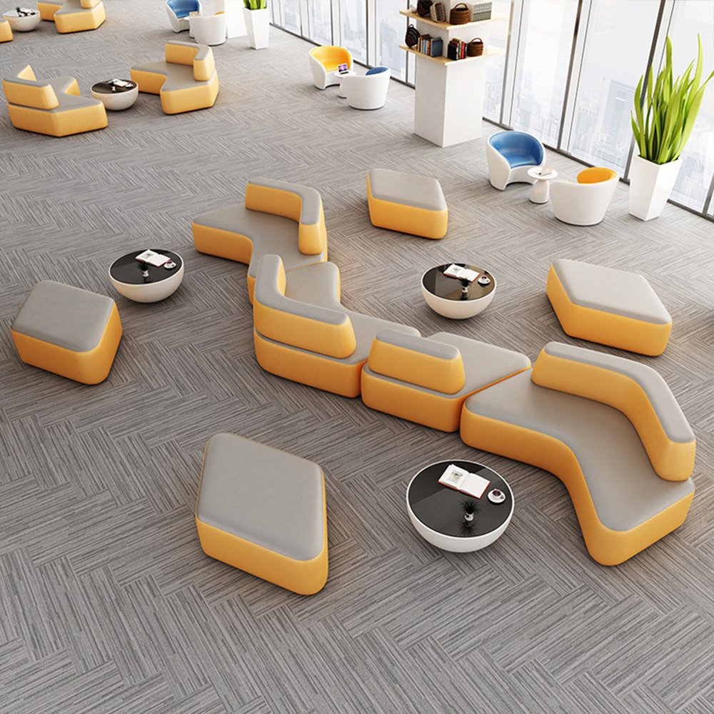 Modern Special Shaped Combination Hotel Reception Hall Rest Sofa Modular Seat Leather Sectional Office Sofa