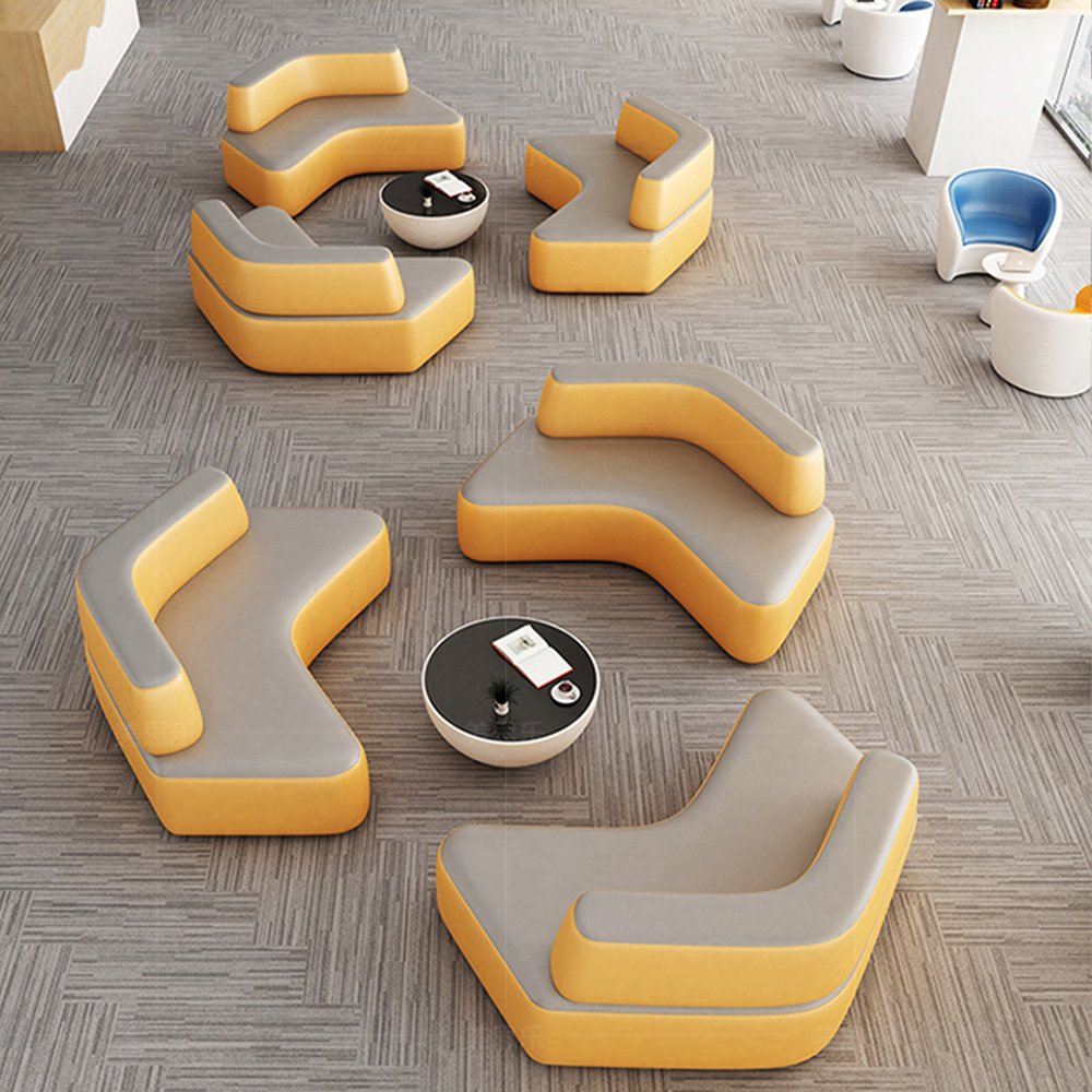 Modern Special Shaped Combination Hotel Reception Hall Rest Sofa Modular Seat Leather Sectional Office Sofa