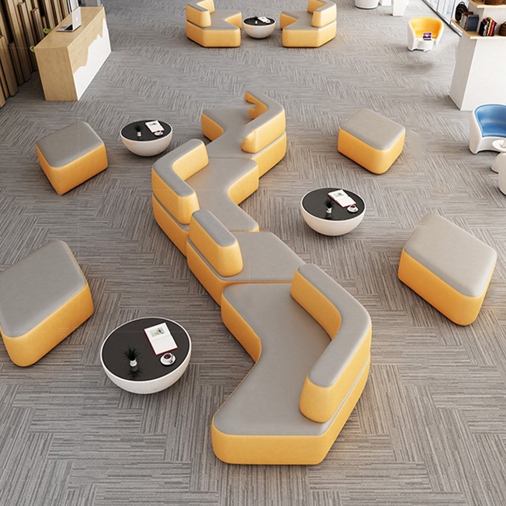 Modern Special Shaped Combination Hotel Reception Hall Rest Sofa Modular Seat Leather Sectional Office Sofa