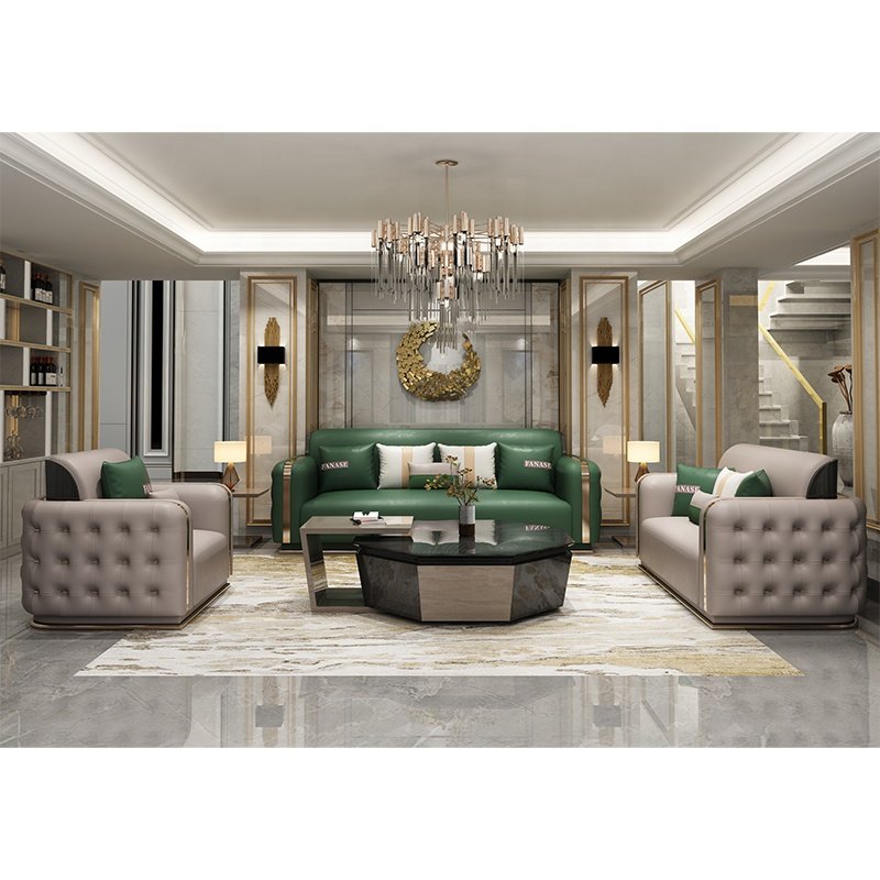 Luxury Modern Italian Leather Sofa Suit High-End European Traditional Design for Hotels Villas Apartments Halls Shopping Malls
