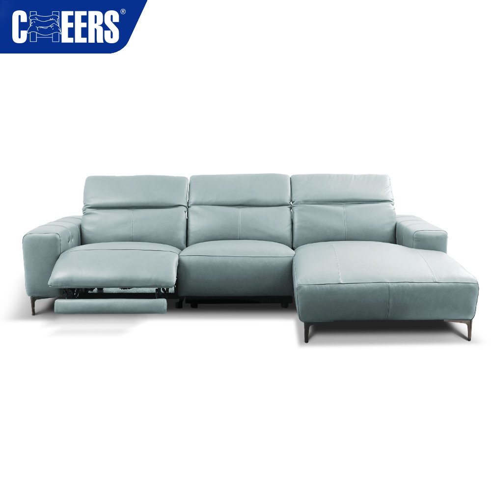 MANWAH CHEERS Euro Luxury Leather Living Room Sofa 3 seater Power Reclining Sectional with Chaise for Living Room