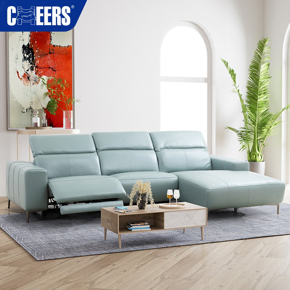 MANWAH CHEERS Euro Luxury Leather Living Room Sofa 3 seater Power Reclining Sectional with Chaise for Living Room