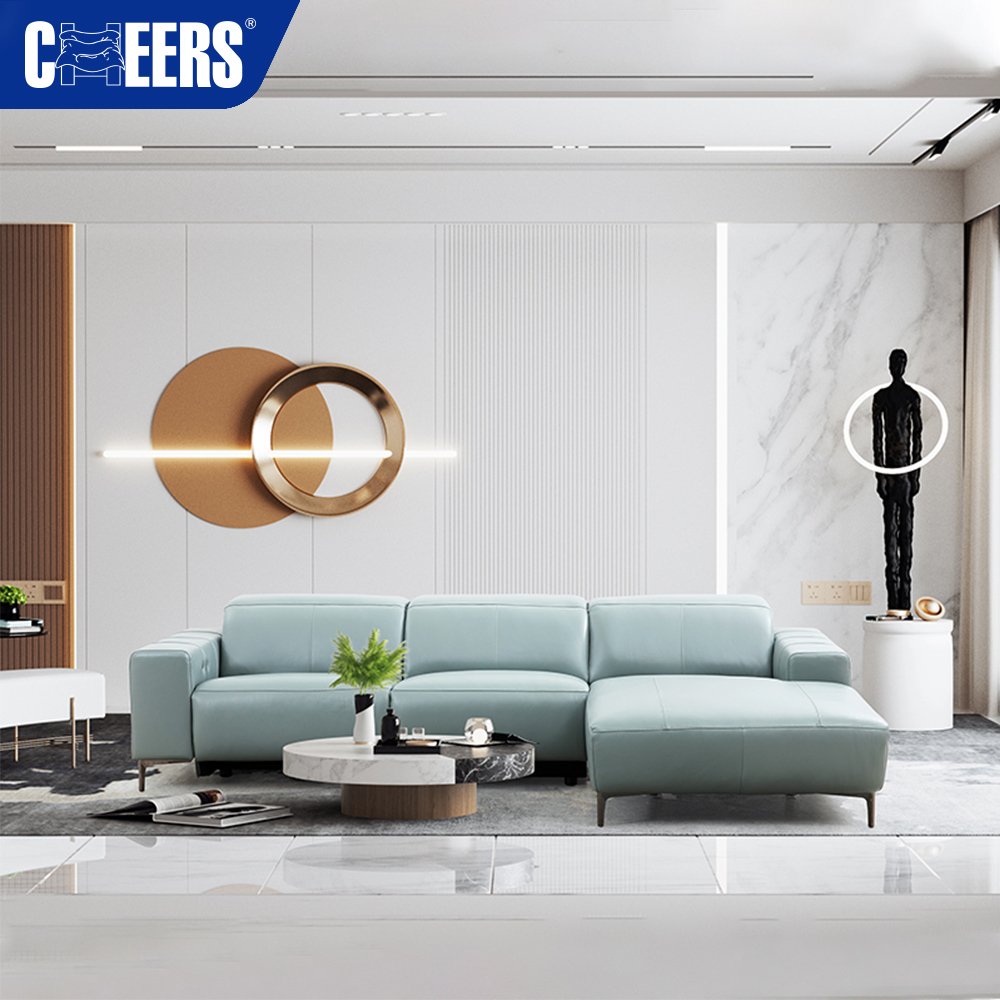 MANWAH CHEERS Euro Luxury Leather Living Room Sofa 3 seater Power Reclining Sectional with Chaise for Living Room