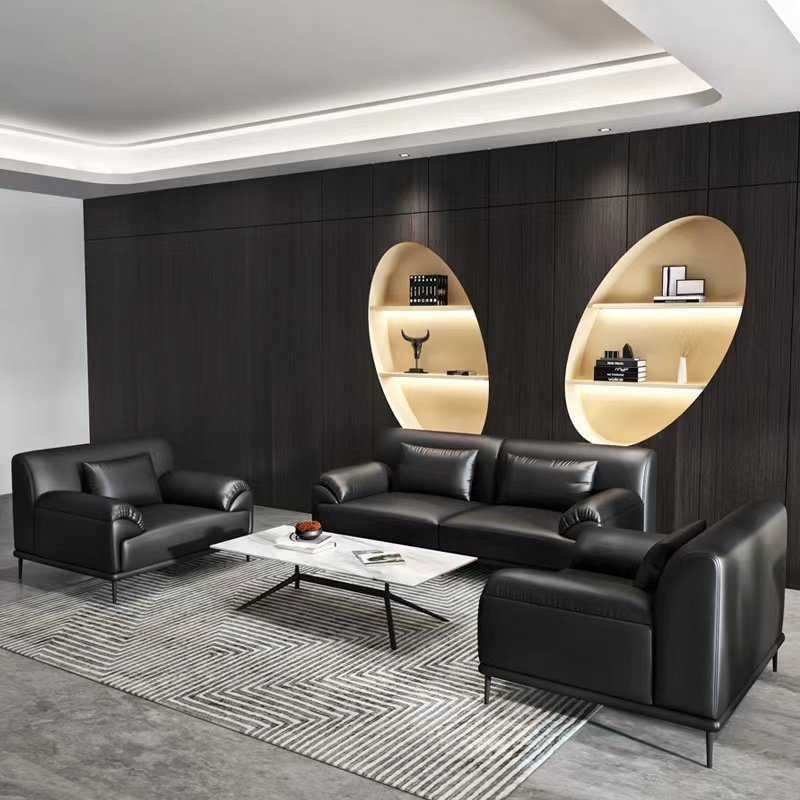 American Style Black Office Sofa Set Modern Wood Bench Couch for Apartment Living Room Hotel & School Furniture Luxury