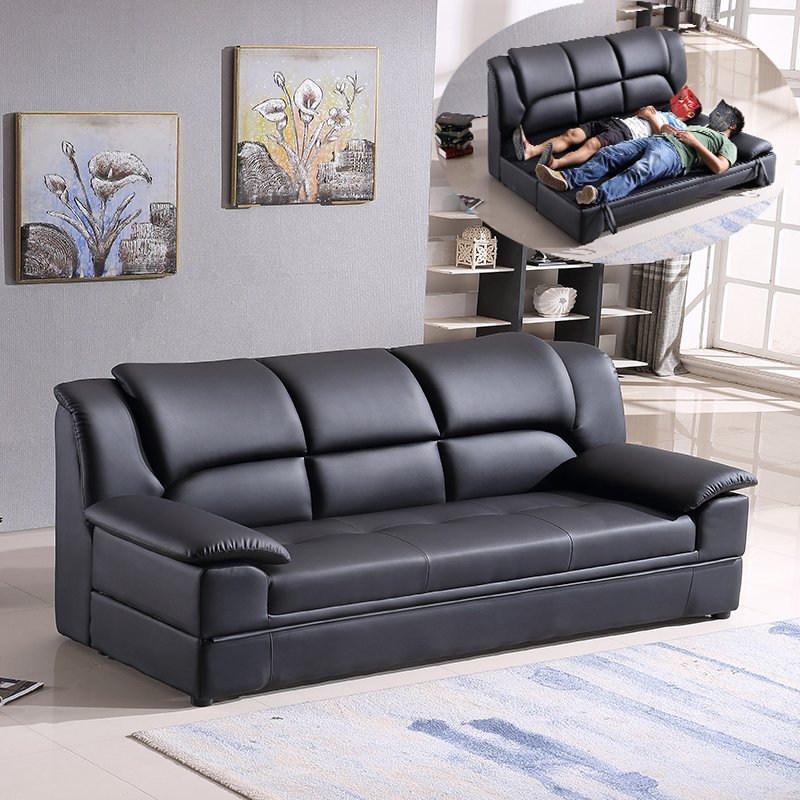 Multifunctional Leather sofa bed multifunctional small family folding living room double bed with storage