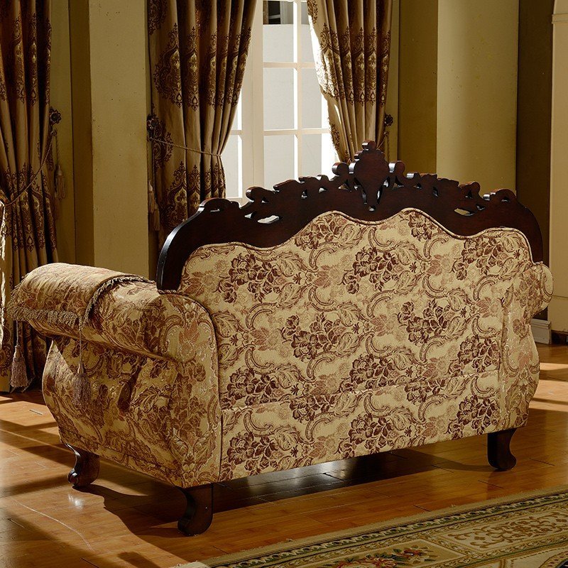 U shaped Combination of European Style Fabric Furniture Sofa Retro Solid Wood Carved Three Seater Sofa Living Eoom Sofa Set