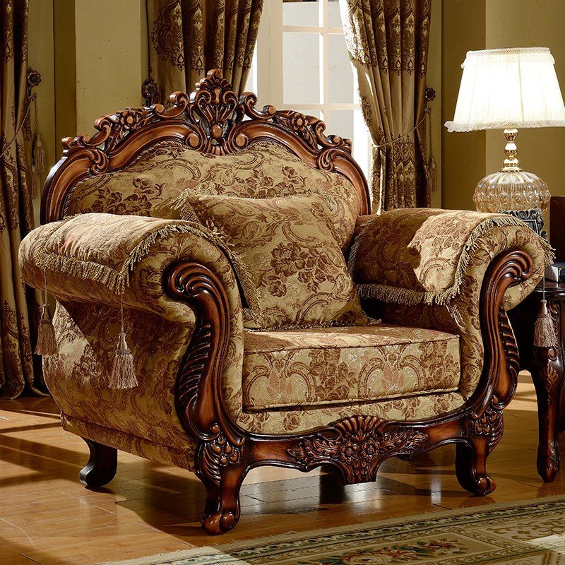 U shaped Combination of European Style Fabric Furniture Sofa Retro Solid Wood Carved Three Seater Sofa Living Eoom Sofa Set
