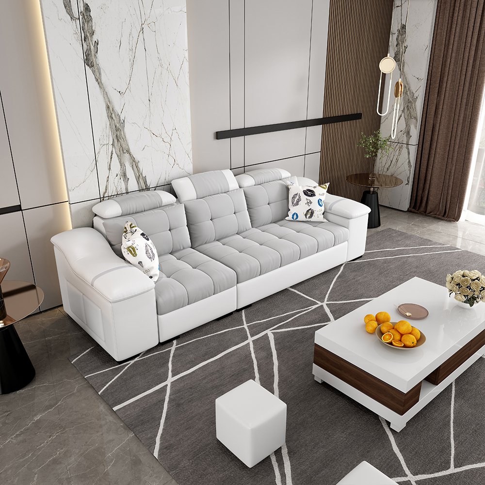 High Quality Modern Fabric Velvet Grey White L 6 Seater Recliner Sofa Set Sectional Sofa Set Furniture For Living Room Bedroom