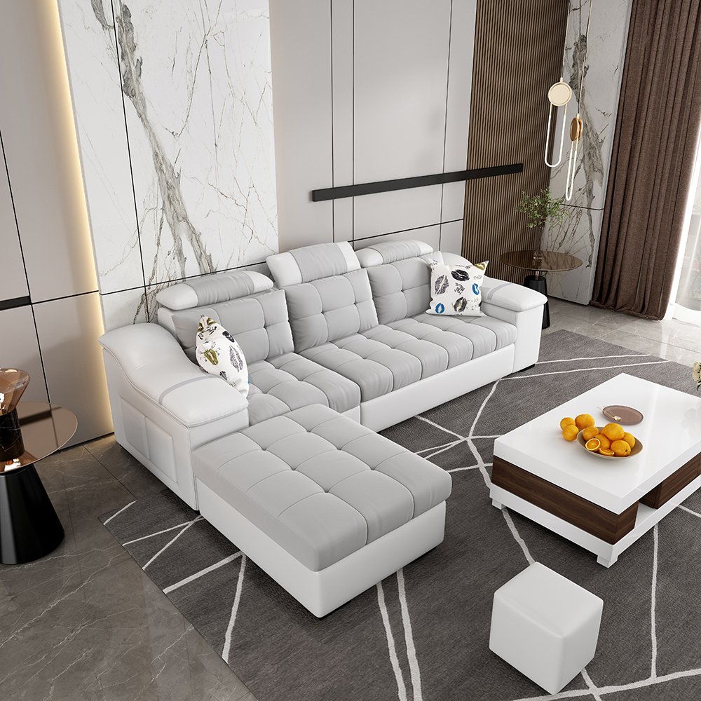 High Quality Modern Fabric Velvet Grey White L 6 Seater Recliner Sofa Set Sectional Sofa Set Furniture For Living Room Bedroom