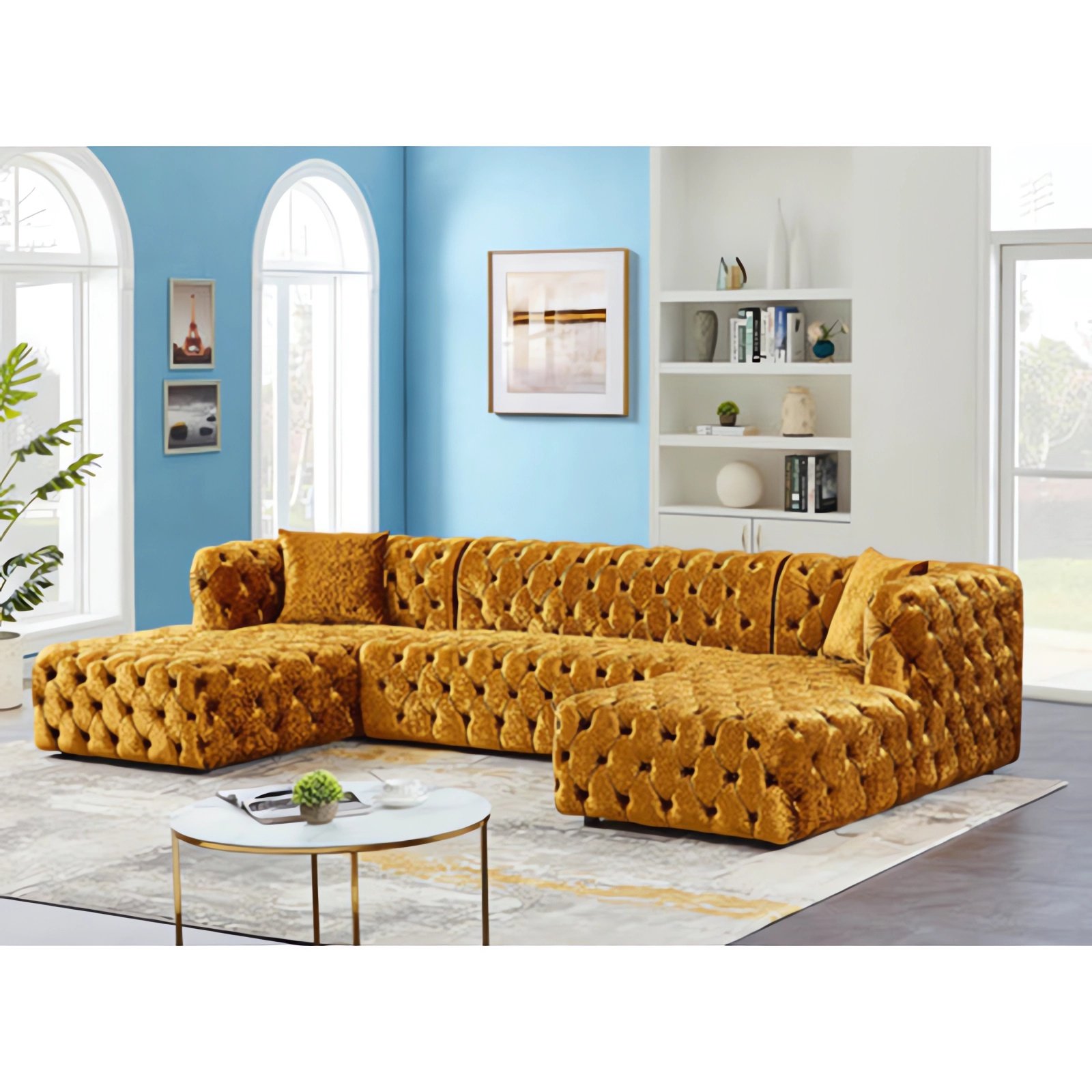 2024 New U Shape Modern Tufted Sectional Sofa Modular Velvet Corner Sofa Set Furniture Living room Chesterfield Sofa Couch