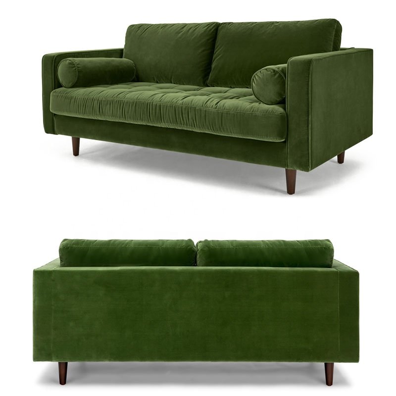 Scott 2-Seater Grass Green Velvet Sofa Set Solid Wood Frame Folding Legs Villas Bedrooms Schools Wholesale Living Room Furniture