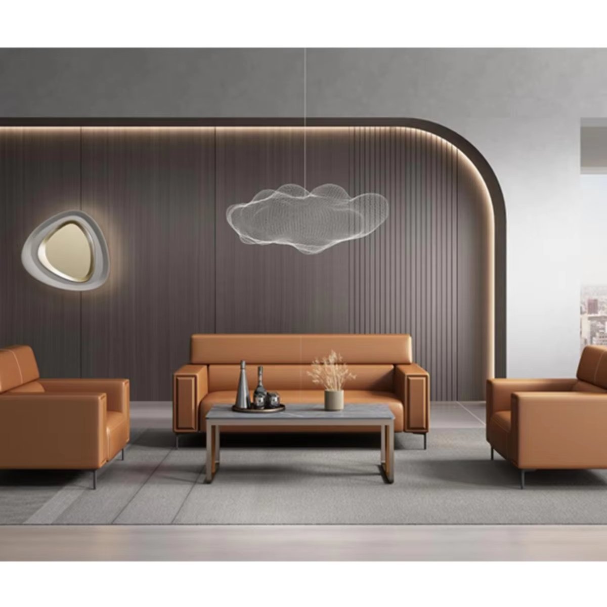 Modern Nordic Design Modular 2-Seater Leather Office Sofa Set European Style Schools Workshops Home Offices Commercial Reception