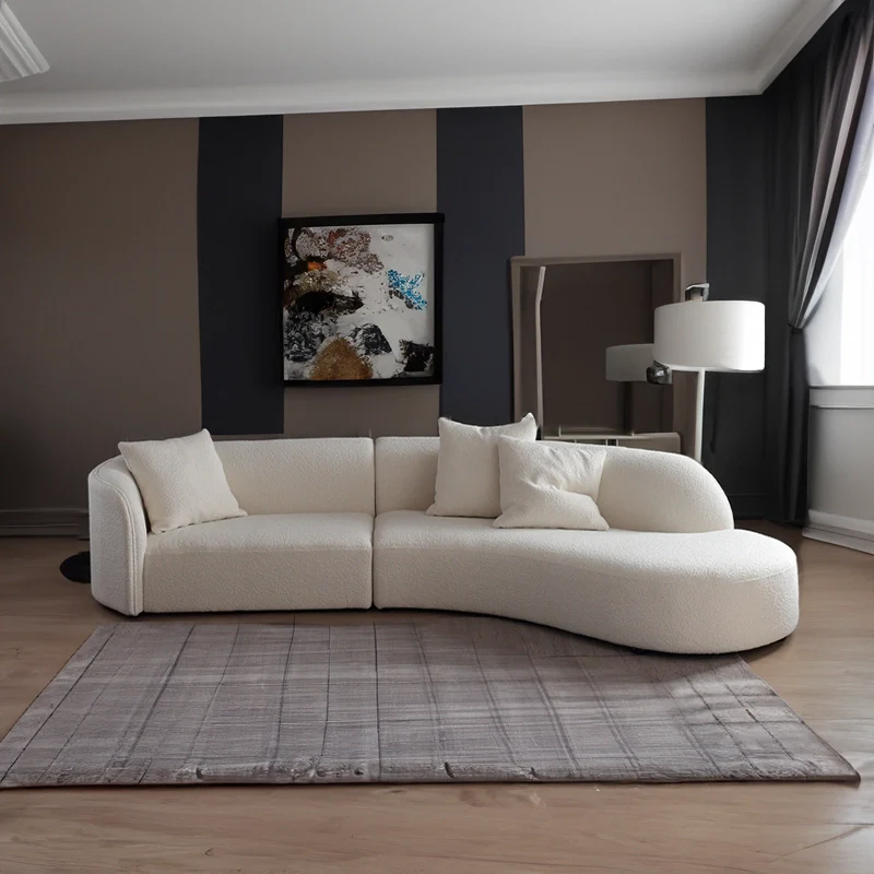 New design moon curved sofa living room home furniture comfortable living room modern white lamb wool fabric sofa
