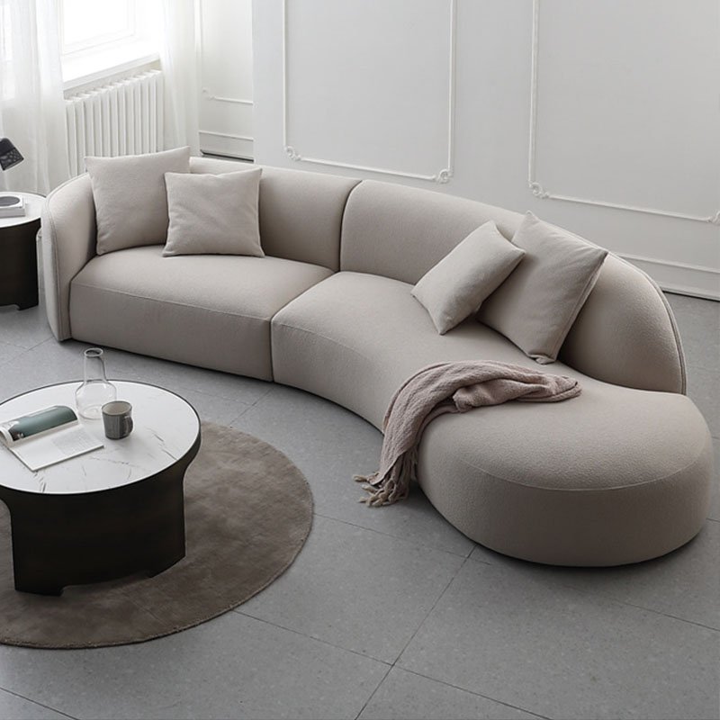New design moon curved sofa living room home furniture comfortable living room modern white lamb wool fabric sofa