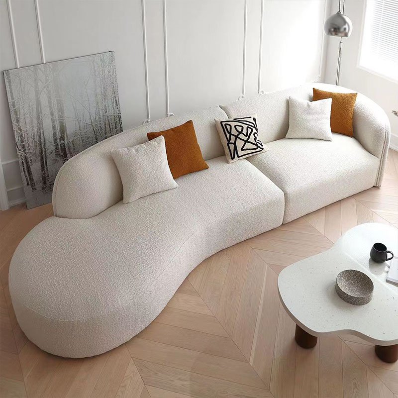 New design moon curved sofa living room home furniture comfortable living room modern white lamb wool fabric sofa