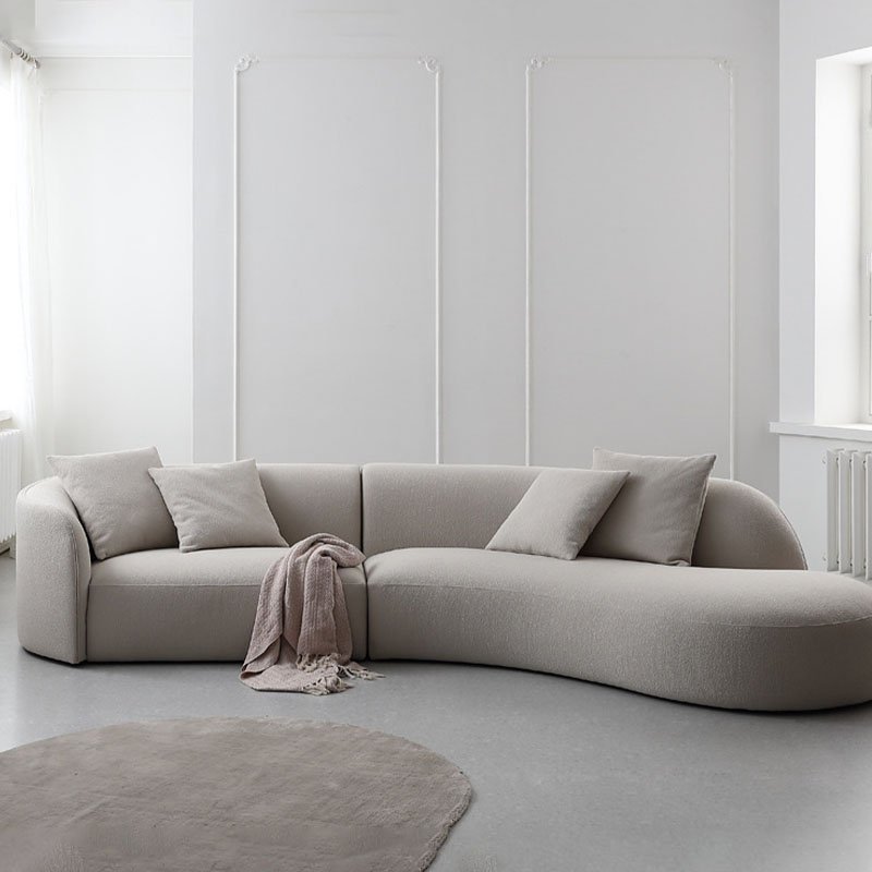 New design moon curved sofa living room home furniture comfortable living room modern white lamb wool fabric sofa