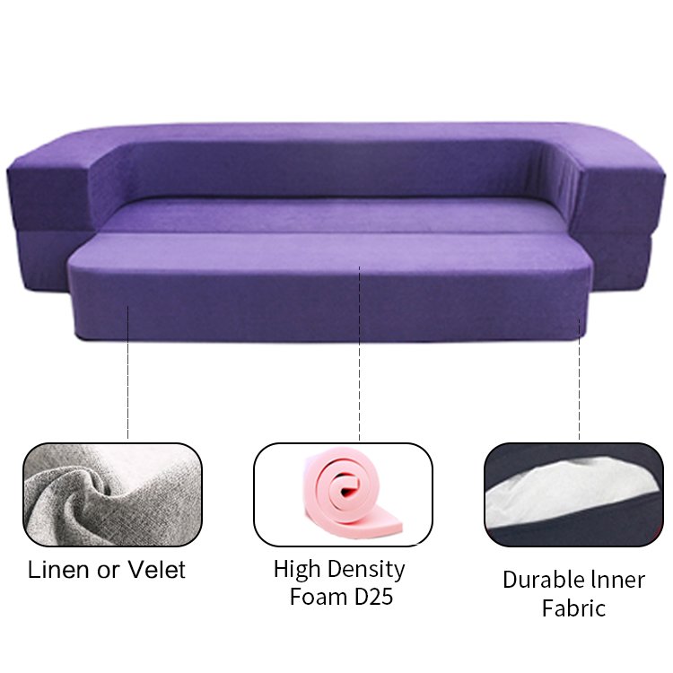High Density Foam Folding Sofa Cum Bed Velvet Fabric Foam Sofa for Indoor