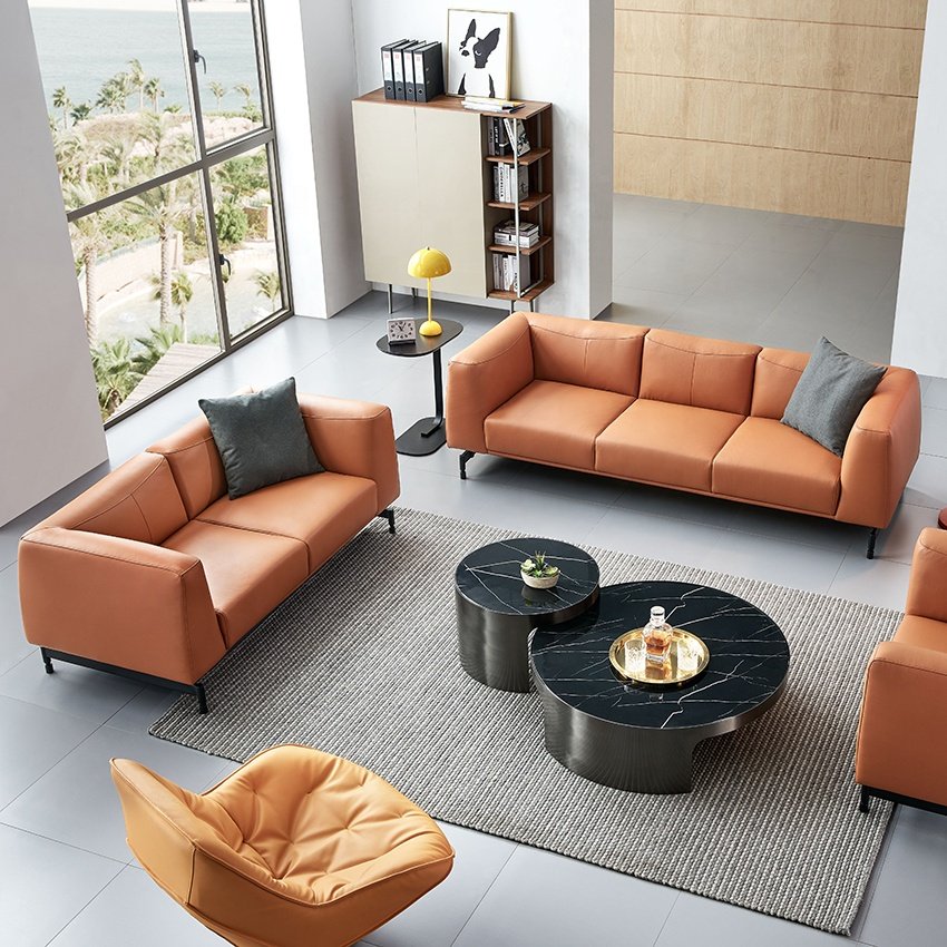 Modern Leather Cover Office Small Sofa Set Reception Sofa