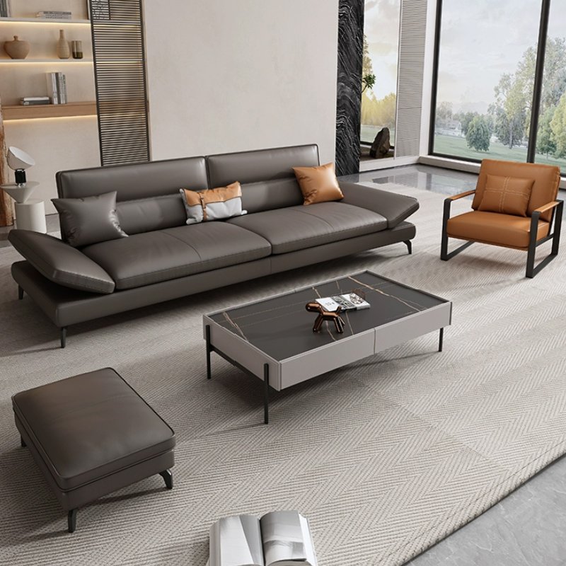 Italian Leather Minimalist Modern Office Sofa Multifunctional Business Reception Area with Three Seats for Living Room
