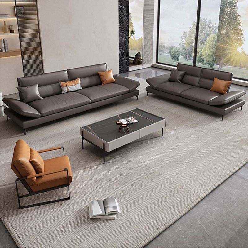 Italian Leather Minimalist Modern Office Sofa Multifunctional Business Reception Area with Three Seats for Living Room