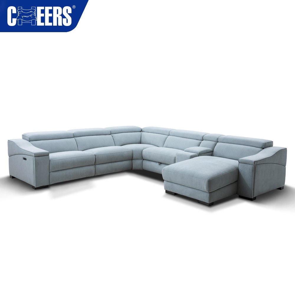 MANWAH CHEERS Fabric Living Room Sofa 5-Seater Power Reclining Sectional with Chaise and Storage for Living Room