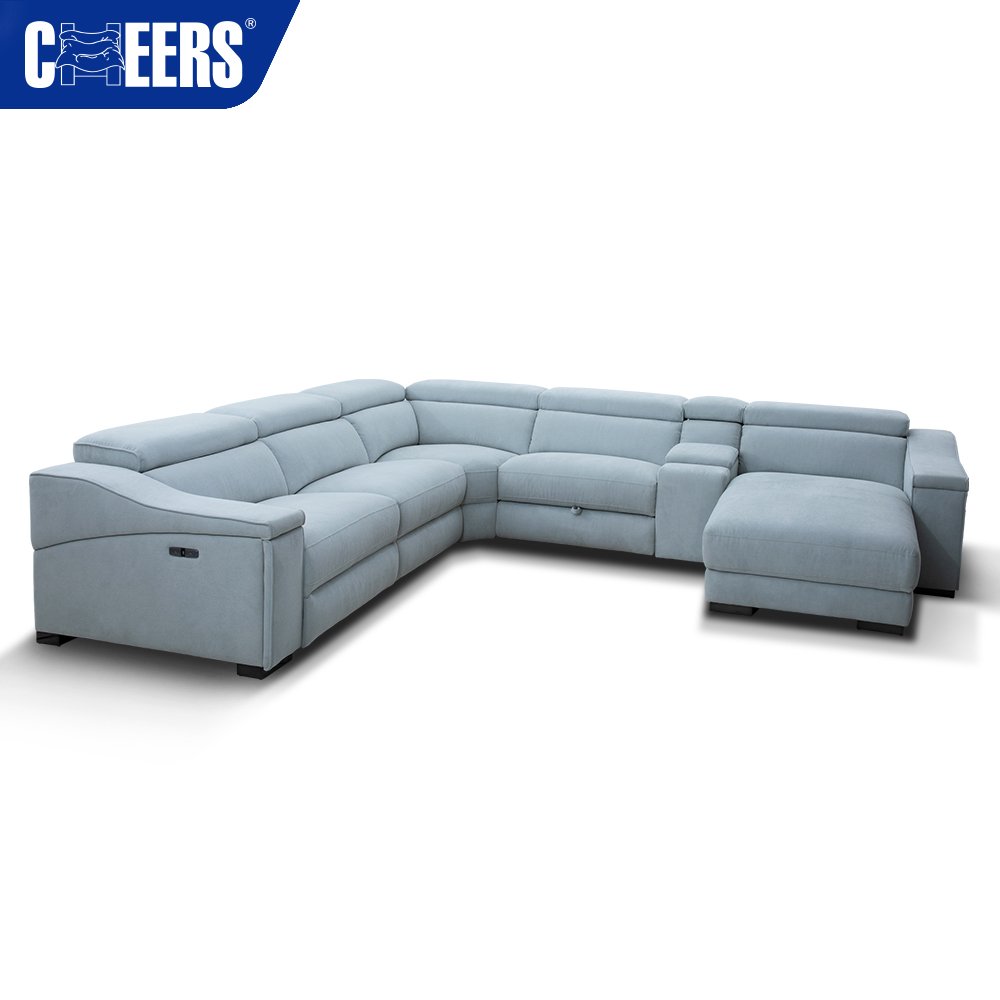 MANWAH CHEERS Fabric Living Room Sofa 5-Seater Power Reclining Sectional with Chaise and Storage for Living Room