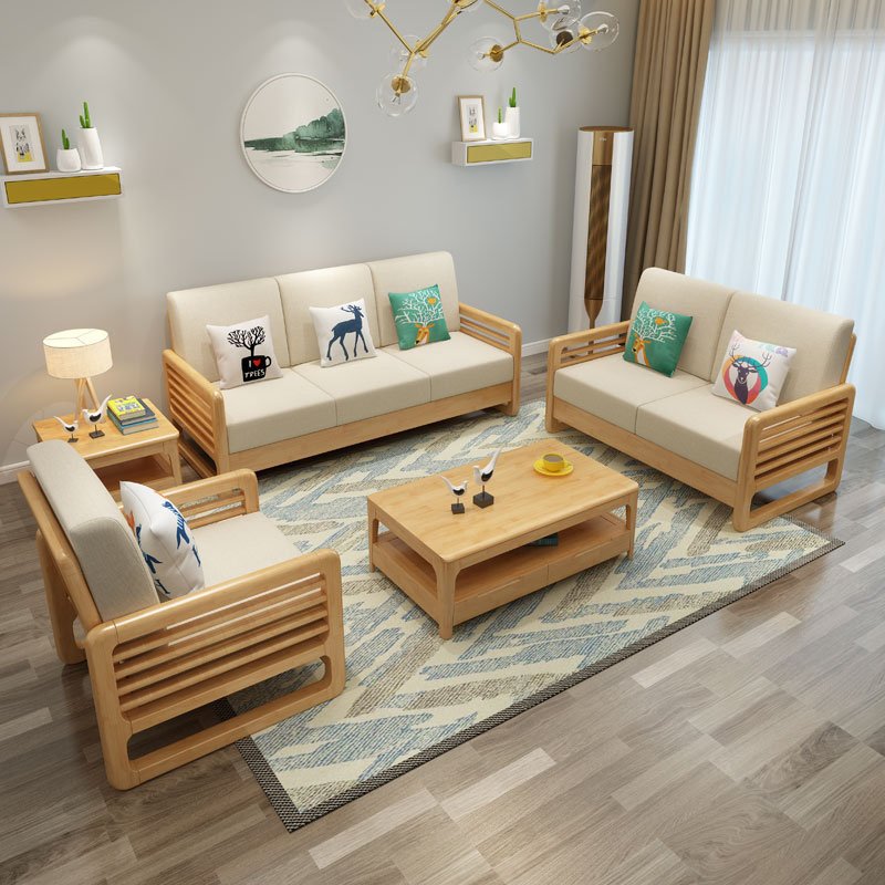 Nordic solid wood sofa simple modern combination of winter and summer dual-use fabric storage sofa living room corner sofa