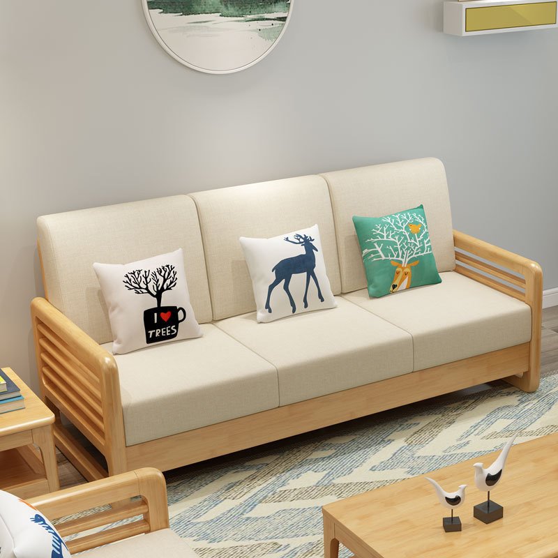 Nordic solid wood sofa simple modern combination of winter and summer dual-use fabric storage sofa living room corner sofa