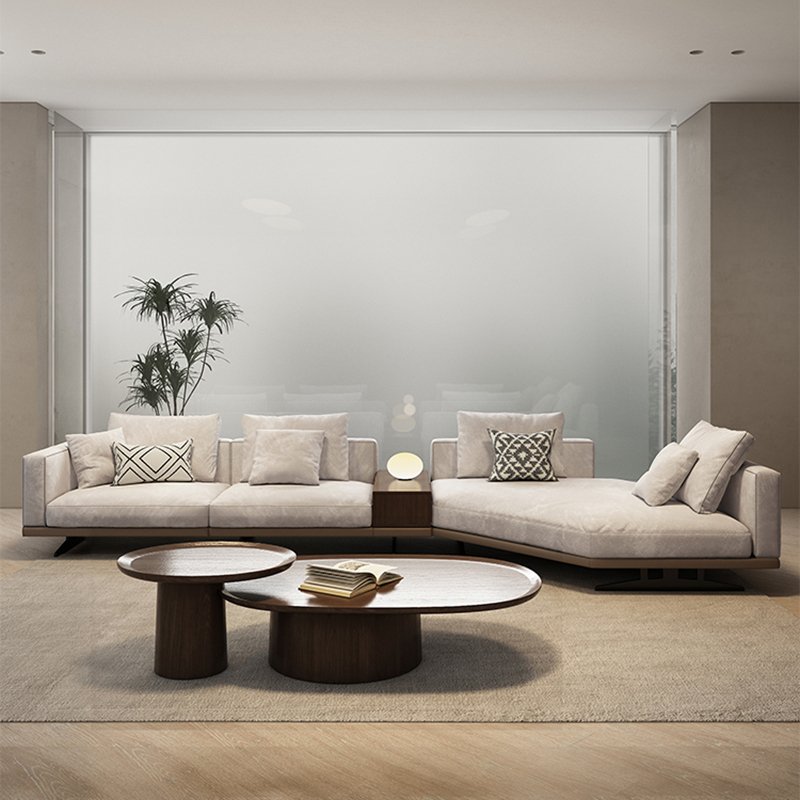 Maxky Italian Style Minimalist Curved Fabric Big Sofa Size Apartment Solid Wood Down Creative Special-Shaped Corner