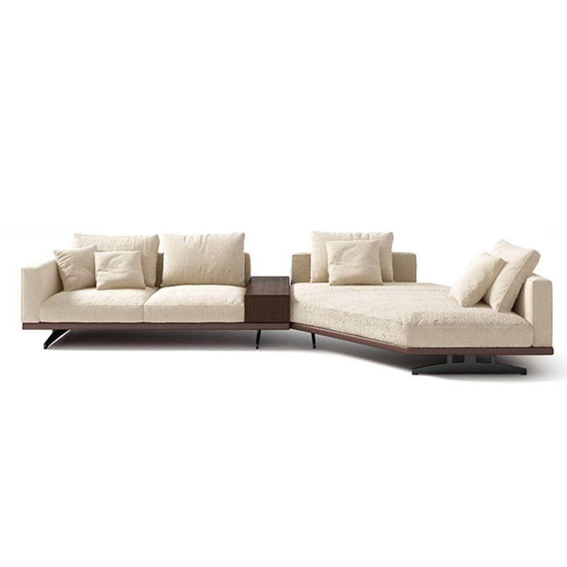 Maxky Italian Style Minimalist Curved Fabric Big Sofa Size Apartment Solid Wood Down Creative Special-Shaped Corner
