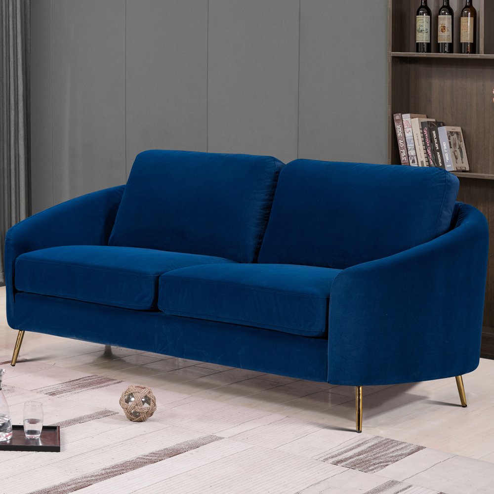 Contemporary Living Room Minimalist Style Denim Wooden Sofa Set