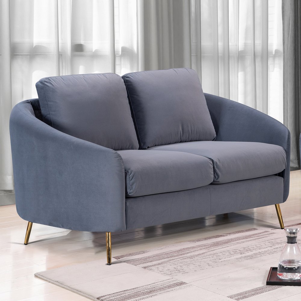 Contemporary Living Room Minimalist Style Denim Wooden Sofa Set