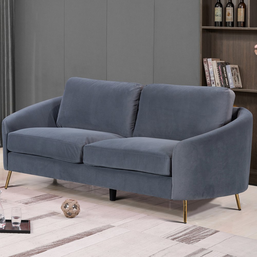 Contemporary Living Room Minimalist Style Denim Wooden Sofa Set