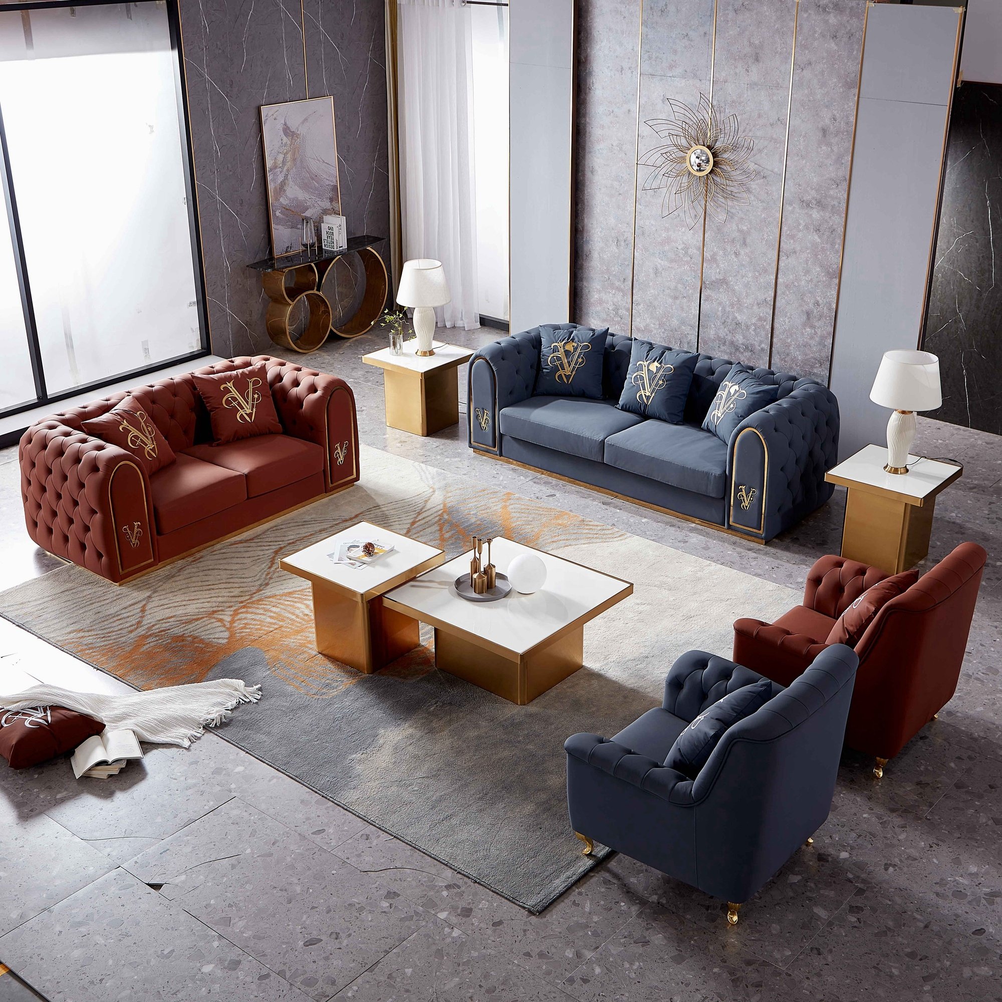 SF2028 Luxury Chesterfield living room sofa 1+2+3 set