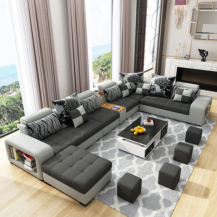 Modern Style Fabric Sectional Sofa Cum Bed Couch Living Room Sofas Set Home Furnture Luxury u shaped Corner sofa set 7 seater