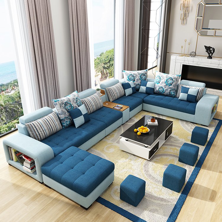 Modern Style Fabric Sectional Sofa Cum Bed Couch Living Room Sofas Set Home Furnture Luxury u shaped Corner sofa set 7 seater