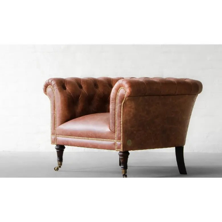 Living Room Furniture Classic Genuine Party Furniture Lounge Rental Genuine Leather Chesterfield Single Seat Sofa for Sale