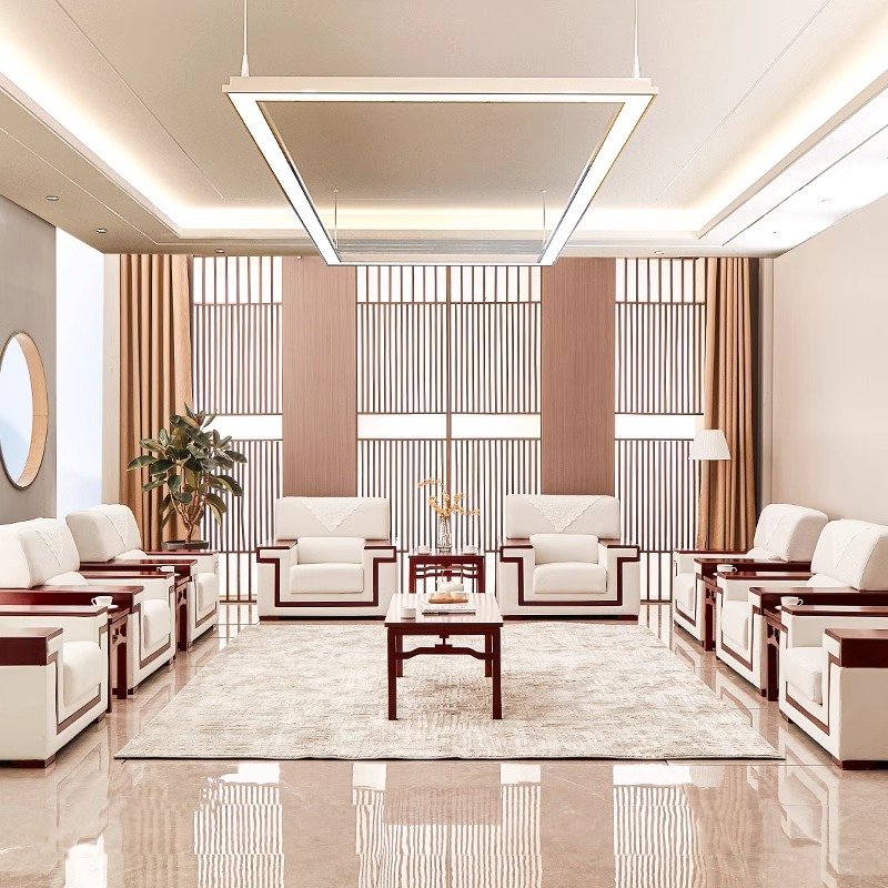 Meeting Room Reception Room Sofa Chinese Fabric Leather Business Office Sofa Combination Set
