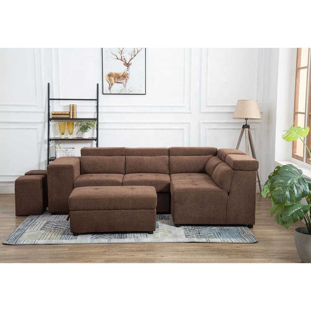 Factory cheap price sofa bed new product corner folding fabric sofa bed with storage ottoman sofa cum bed