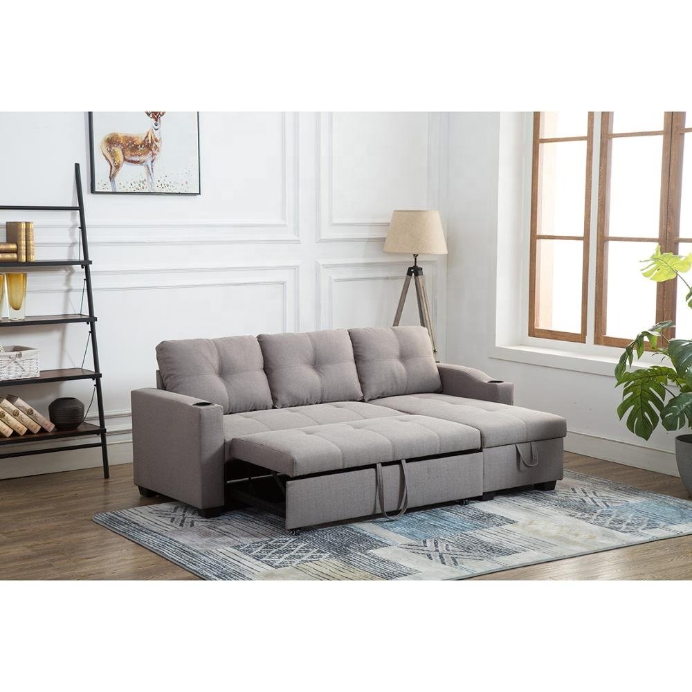 Factory cheap price sofa bed new product corner folding fabric sofa bed with storage ottoman sofa cum bed
