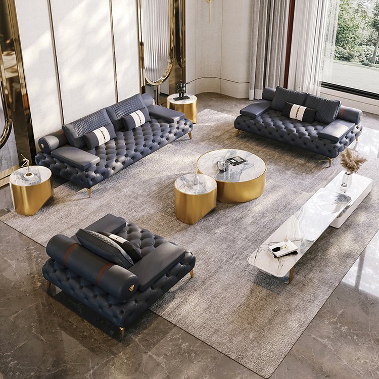 Chesterfield Luxury Leather Living Room Home Furniture Nordic Big Design Sofa Sets Bedroom Furniture Sofas Modernos Three Seat