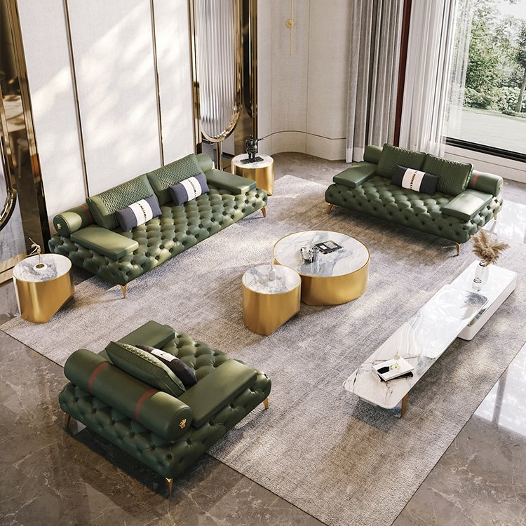 Chesterfield Luxury Leather Living Room Home Furniture Nordic Big Design Sofa Sets Bedroom Furniture Sofas Modernos Three Seat