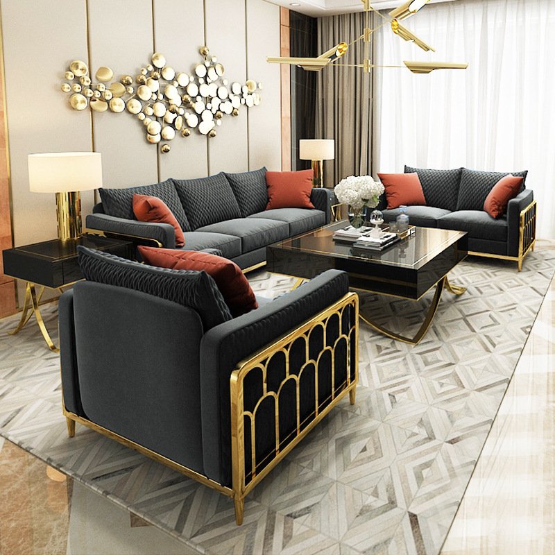 Hot Sales Living Room Furniture Sectional Velvet Sofa Set Upholstered 3 Seater Tufted Sofa for Home Hotel