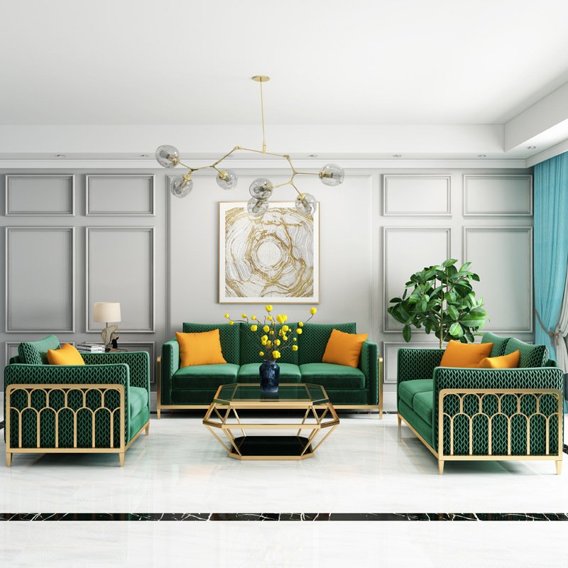 Hot Sales Living Room Furniture Sectional Velvet Sofa Set Upholstered 3 Seater Tufted Sofa for Home Hotel