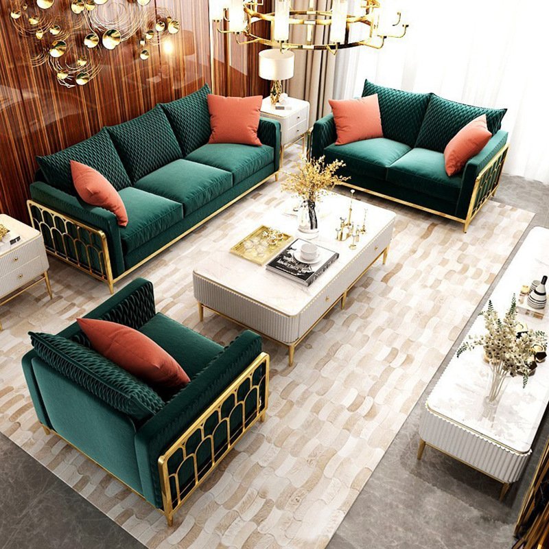 Hot Sales Living Room Furniture Sectional Velvet Sofa Set Upholstered 3 Seater Tufted Sofa for Home Hotel