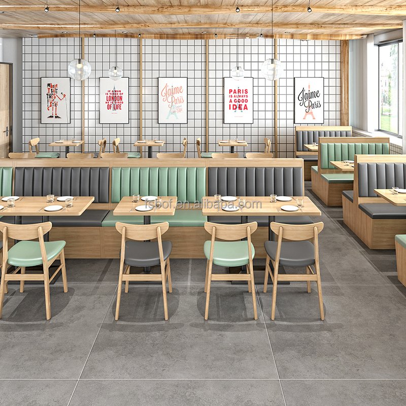 Full solution custom design commercial interior wood furniture restaurant with sofa table chair moon sofa booth