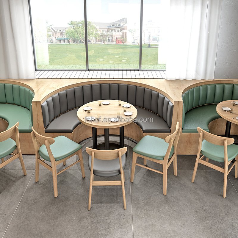 Full solution custom design commercial interior wood furniture restaurant with sofa table chair moon sofa booth